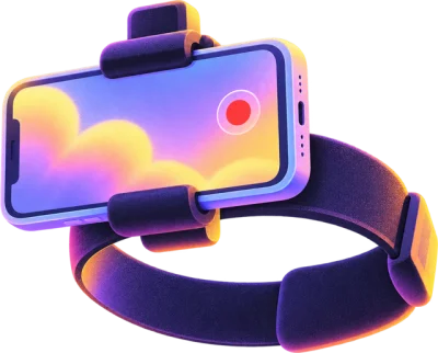 Phone attached to a head mount, recording