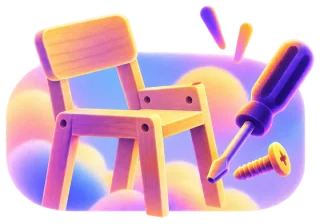Wooden chair with a screwdriver