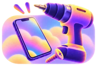Phone, drill and screw